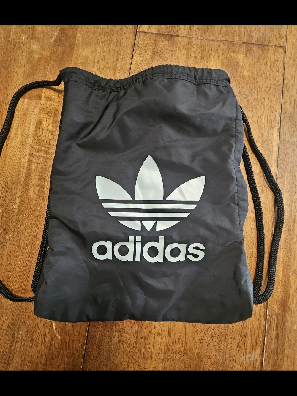 adidas Black Drawstring Trefoil Sack with Side Zip Pocket